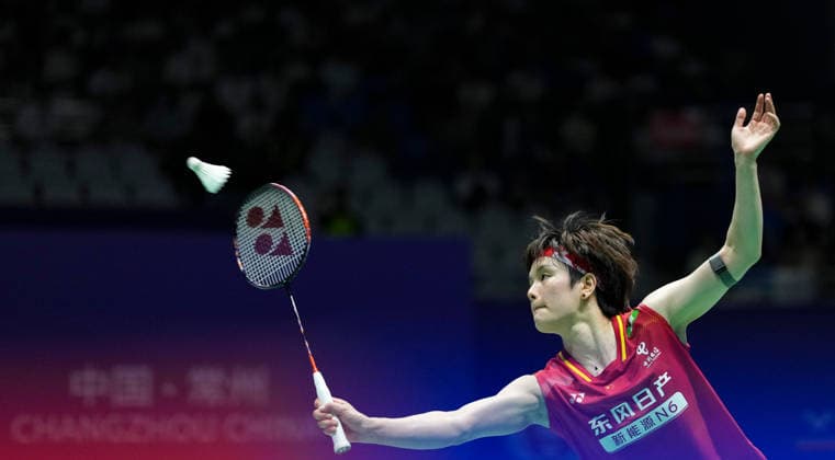 (260725) -- CHANGZHOU, July 25, 2026 -- Wang Zhiyi hits a return during the women s singles semifinal match between Wang Zhiyi of China and Yamaguchi Akane of Japan at the 2026 China Open badminton tournament in Changzhou, east China s Jiangsu Province, July 25, 2026. ) (SP)CHINA-CHANGZHOU-BADMINTON-CHINA OPEN-WOMEN S SINGLES (CN) SunxFei 