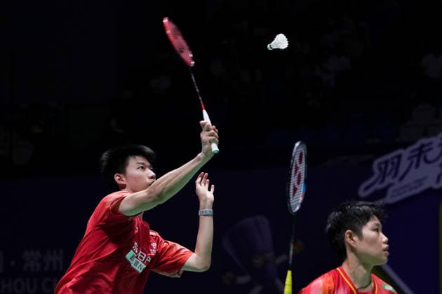(260725) -- CHANGZHOU, July 25, 2026 -- Feng Yanzhe (L) Huang Dongping compete during the mixed doubles semifinal match between Feng Yanzhe Huang Dongping of China and Thom Gicquel Delphine Delrue of France at the 2026 China Open badminton tournament in Changzhou, east China s Jiangsu Province, July 25, 2026. ) (SP)CHINA-CHANGZHOU-BADMINTON-CHINA OPEN-MIXED DOUBLES (CN) LixBo 