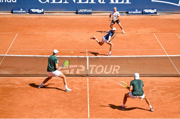TENNIS - ATP, Tennis Herren Generali Open 2026 KITZBUEHEL,AUSTRIA,25.JUL.26 - TENNIS - ATP World Tour, Generali Open. Image shows Mark Wallner (GER), Marc Polmans (AUS), Lukas Miedler (AUT) and Jakob Schnaitter (GER).  GEPAxpictures xDanielxSchoenherr