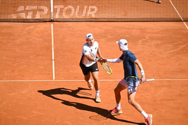 TENNIS - ATP, Tennis Herren Generali Open 2026 KITZBUEHEL,AUSTRIA,25.JUL.26 - TENNIS - ATP World Tour, Generali Open. Image shows the rejoicing of Lukas Miedler (AUT) and Marc Polmans (AUS).  GEPAxpictures xDanielxSchoenherr