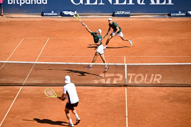 TENNIS - ATP, Tennis Herren Generali Open 2026 KITZBUEHEL,AUSTRIA,25.JUL.26 - TENNIS - ATP World Tour, Generali Open. Image shows Lukas Miedler (AUT), Jakob Schnaitter and Mark Wallner (GER).  GEPAxpictures xDanielxSchoenherr