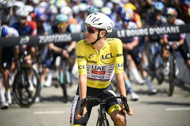Slovenian Tadej Pogacar of UAE Team Emirates XRG pictured at the start of stage 20 of the 2026 Tour de France cycling race, a stage of 171km Le Bourg d Oisans to Alpe d Huez, on Saturday 25 July 2026. The 113th edition of the Tour de France starts on Saturday 4 July in Barcelona, Spain, and will finish in Paris, France on the 26th of July. JASPERxJACOBS  x181995320x