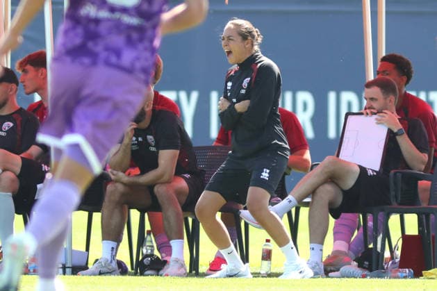 Testspiel: RB Leipzig - FC Ingolstadt 04, 25.07.26 Sabrina Wittmann (Chef-Trainerin, FC Ingolstadt). Fußball, Saison-Vorbereitung 2026 2027, Testspiel: RB Leipzig (1. Bundesliga) vs. FC Ingolstadt 04 (3. Liga) am 25.07.26 im RB-Trainingszentrum am Cottaweg. *** Friendly Match: RB Leipzig vs. FC Ingolstadt 04, July 25, 2026; Sabrina Wittmann, Head Coach, FC Ingolstadt Soccer, 2026–2027 Preseason, Friendly Match: RB Leipzig (1. Bundesliga) vs. FC Ingolstadt 04 (3. Liga) on July 25, 2026, at the RB Training Center on Cottaweg Copyright: xBEAUTIFULxSPORTS JanxKaeferx