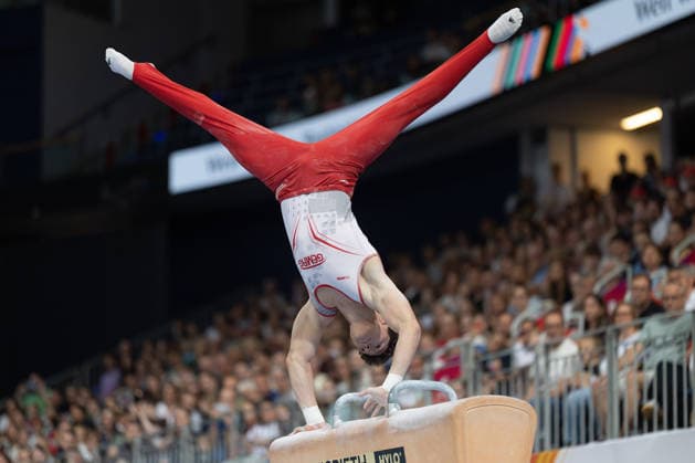 Deutsche Meisterschaften im Gerätturnen 2026, Gerätfinals Deutscher Meister beim Pauschenpferd wird Radomyr Stelmark (SC Cottbus). Deutsche Meisterschaften im Gerätturnen, Gerätfinals, am 25. Juli 2026 in der ZAG-Arena in Hannover., Hannover Niedersachsen Deutschland ZAG Arena *** 2026 German Artistic Gymnastics Championships, Apparatus Finals: Radomyr Stelmark of SC Cottbus Wins German Title on Pommel Horse German Artistic Gymnastics Championships, Apparatus Finals, on July 25, 2026, at the ZAG Arena in Hanover, Hanover, Lower Saxony, Germany, ZAG Arena
