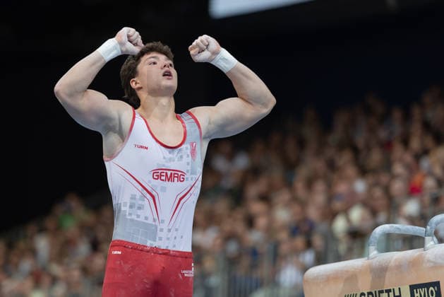 Deutsche Meisterschaften im Gerätturnen 2026, Gerätfinals Deutscher Meister beim Pauschenpferd wird Radomyr Stelmark (SC Cottbus). Deutsche Meisterschaften im Gerätturnen, Gerätfinals, am 25. Juli 2026 in der ZAG-Arena in Hannover., Hannover Niedersachsen Deutschland ZAG Arena *** 2026 German Artistic Gymnastics Championships, Apparatus Finals: Radomyr Stelmark of SC Cottbus Wins German Title on Pommel Horse German Artistic Gymnastics Championships, Apparatus Finals, on July 25, 2026, at the ZAG Arena in Hanover, Hanover, Lower Saxony, Germany, ZAG Arena