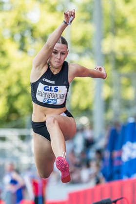 Deutsche Leichtathletik-Meisterschaften; Bochum-Wattenscheid, 25.07.2026 Anna Gräfin Keyserlingk (LG Göttingen), Dreisprung; Deutsche Leichtathletik-Meisterschaften am 25.07.2026 im Lorheide-Stadion, Bochum-Wattenscheid (Nordrhein-Westfalen). *** German Track and Field Championships, Bochum Wattenscheid, July 25, 2026; Anna Gräfin Keyserlingk, LG Göttingen, triple jump at the German Track and Field Championships on July 25, 2026, at Lorheide Stadium, Bochum-Wattenscheid, North Rhine-Westphalia Copyright: xBEAUTIFULxSPORTS AxelxKohringx