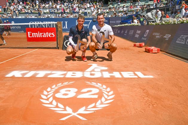 TENNIS - ATP, Tennis Herren Generali Open 2026 KITZBUEHEL,AUSTRIA,25.JUL.26 - TENNIS - ATP World Tour, Generali Open. Image shows Marc Polmans (AUS) and Lukas Miedler (AUT).  GEPAxpictures xDanielxSchoenherr