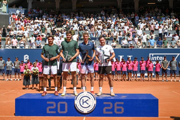 TENNIS - ATP, Tennis Herren Generali Open 2026 KITZBUEHEL,AUSTRIA,25.JUL.26 - TENNIS - ATP World Tour, Generali Open. Image shows Jakob Schnaitter, Mark Wallner (GER), Marc Polmans (AUS) and Lukas Miedler (AUT); keywords: award ceremony.  GEPAxpictures xDanielxSchoenherr