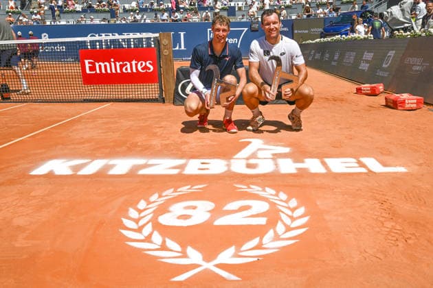 TENNIS - ATP, Tennis Herren Generali Open 2026 KITZBUEHEL,AUSTRIA,25.JUL.26 - TENNIS - ATP World Tour, Generali Open. Image shows Marc Polmans (AUS) and Lukas Miedler (AUT).  GEPAxpictures xDanielxSchoenherr