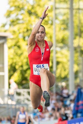 Deutsche Leichtathletik-Meisterschaften; Bochum-Wattenscheid, 25.07.2026 Sophie Ullrich (TSV Bayer o4 Leverkusen), Dreisprung; Deutsche Leichtathletik-Meisterschaften am 25.07.2026 im Lorheide-Stadion, Bochum-Wattenscheid (Nordrhein-Westfalen). *** German Track and Field Championships, Bochum Wattenscheid, July 25, 2026; Sophie Ullrich, TSV Bayer 04 Leverkusen, triple jump at the German Track and Field Championships on July 25, 2026, at Lorheide Stadium, Bochum-Wattenscheid, North Rhine-Westphalia Copyright: xBEAUTIFULxSPORTS AxelxKohringx