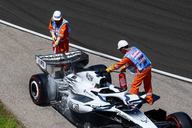 F1 - HUNGARIAN GRAND PRIX 2026 PEREZ Sergio (mex), Cadillac F1 Team CA01, portrait fire crash, accident, marshall, commissaire de piste, marshal, marshalls, marshals during the Formula 1 Hungarian Grand Prix 2026, 11th round of the 2026 Formula One World Championship, WM, Weltmeisterschaft from July 24 to 26, 2026 on the Hungaroring, in Mogyorod near Budapest, Hungary -  Copyright: xFLORENTxGOODENx