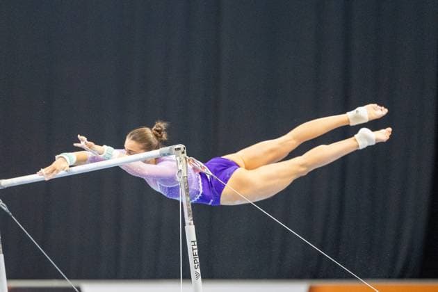 DM Finals 2026; Gerätfinals Frauen Stufenbarren***Helen Kevric am Stufenbarren *** 2026 DM Finals Women s Apparatus Finals: Uneven Bars***Helen Kevric on the uneven bars Copyright: xUdoxHerrmannx