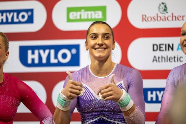 DM Finals 2026; Gerätfinals Frauen Stufenbarren***Helen Kevric gewinnt Gold am Stufenbarren *** 2026 DM Finals Women s Apparatus Finals: Uneven Bars***Helen Kevric Wins Gold on the Uneven Bars Copyright: xUdoxHerrmannx