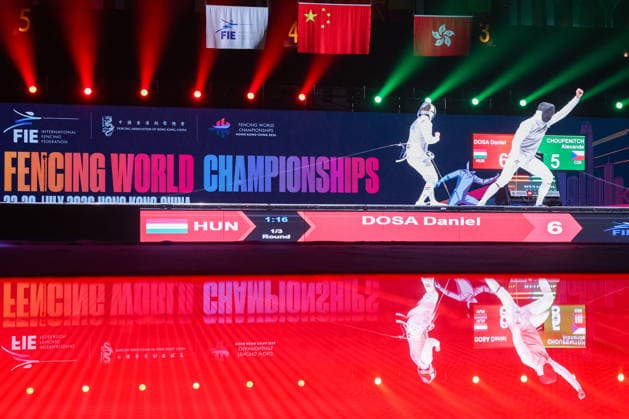 CHINA, HONG KONG - JULY 25, 2026: Hungary s Daniel Dosa (L) and the Czech Republic s Alexander Choupenitch compete in the men’s individual foil event at the 2026 Kerry Fencing World Championships. Mikhail Sinitsyn TASS  95429060