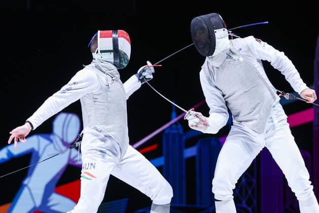 CHINA, HONG KONG - JULY 25, 2026: Hungary s Daniel Dosa (L) and the Czech Republic s Alexander Choupenitch compete in the men’s individual foil event at the 2026 Kerry Fencing World Championships. Mikhail Sinitsyn TASS  95429063