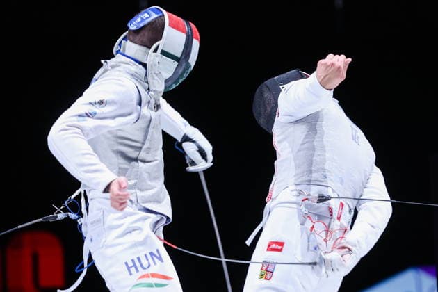 CHINA, HONG KONG - JULY 25, 2026: Hungary s Daniel Dosa (L) and the Czech Republic s Alexander Choupenitch compete in the men’s individual foil event at the 2026 Kerry Fencing World Championships. Mikhail Sinitsyn TASS  95429211