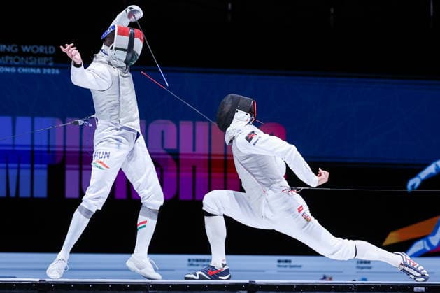 CHINA, HONG KONG - JULY 25, 2026: Hungary s Daniel Dosa (L) and the Czech Republic s Alexander Choupenitch compete in the men’s individual foil event at the 2026 Kerry Fencing World Championships. Mikhail Sinitsyn TASS  95429288