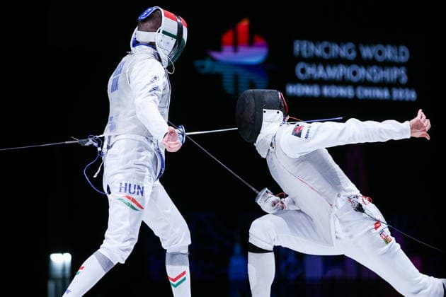 CHINA, HONG KONG - JULY 25, 2026: Hungary s Daniel Dosa (L) and the Czech Republic s Alexander Choupenitch compete in the men’s individual foil event at the 2026 Kerry Fencing World Championships. Mikhail Sinitsyn TASS  95429290