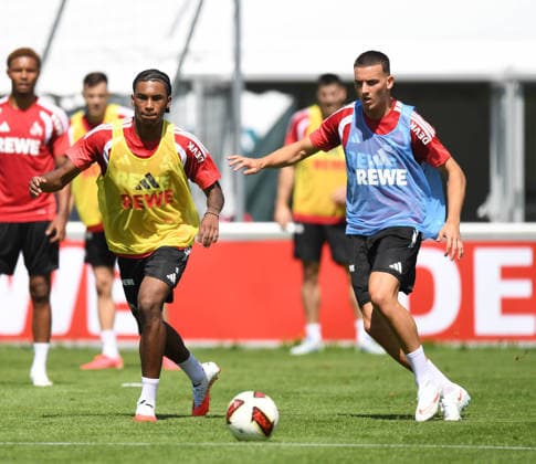 25.07.2026, xophax, Fussball 1.Bundesliga, 1.FC Koeln Trainingslager . Training in Sankt Johann. Training. Reigan Heskey , links und Said El Mala , rechts ( 1.FC Köln ) Kitzbühel *** July 25, 2026, xophax, Soccer, Bundesliga 1, 1. FC Köln Training Camp, Training in Sankt Johann, Reigan Heskey (left) and Said El Mala (right), 1. FC Köln, Kitzbühel
