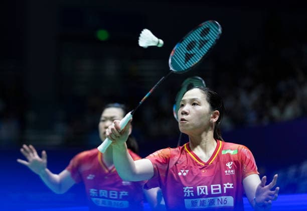 (260725) -- CHANGZHOU, July 25, 2026 -- Li Yijing (R) Luo Xumin compete during the women s doubles semifinal match between Li Yijing Luo Xumin of China and Fukushima Yuki Matsumoto Mayu of Japan at the China Open 2026 badminton tournament in Changzhou, east China s Jiangsu Province, July 25, 2026. ) (SP)CHINA-CHANGZHOU-BADMINTON-CHINA OPEN-WOMEN S DOUBLES (CN) SunxFei 