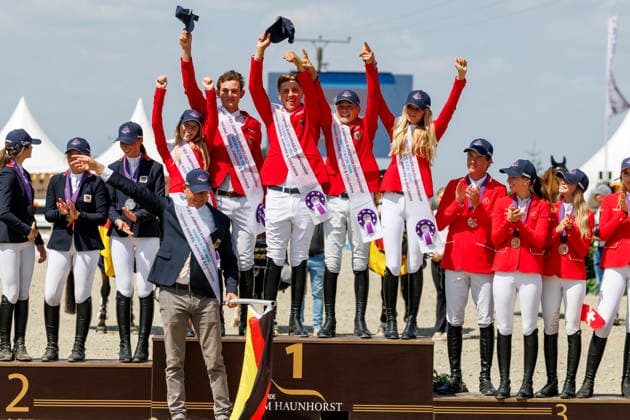 HAGEN a.T.W. - FEI Jumping European Championship, EM, Europameisterschaft Children, Juniors and Young Rider 2026, HAGEN a.T.W. - FEI Jumping European Championship Children, Juniors and Young Rider 2026 Team Germany TILLMANN Lennard (GER), STORMANNS Tony (GER), MERSCHFORMANN Malte (GER), BEERBAUM Brianne (GER), KUEHNER Jolie Marie (GER), SEEMANN Eberhard (Chef dÂ Equipe) Championship ceremony Team Final Nations Cup CH-EU-J-S - Juniors 2nd COMPETITION Teams & Individuals over two rounds - SECOND ROUND Hagen a.T.W., Reitanlage Haunhorst 25. July 2026 - *** HAGEN a T W FEI Jumping European Championship for Children, Juniors, and Young Riders 2026, HAGEN a T W FEI Jumping European Championship for Children, Juniors, and Young Riders 2026 Team Germany: Lennard TILLMANN (GER), Tony STORMANNS (GER), Malte MERSCHFORMANN (GER), Brianne BEERBAUM (GER), KUEHNER Jolie Marie GER, SEEMANN Eberhard, Chef d’Equipe Championship Ceremony Team Final Nations Cup CH EU J S Juniors 2nd COMPETITION Teams Individuals over two rounds SECOND ROUND Hagen a T W, Haunhorst Equestrian Center, July 25, 2026