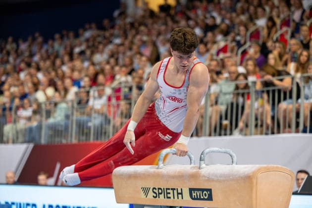 DM Finals 2026; Gerätfinals Männer Pauschenpferd***Radomyr Stelmakh bei seiner Übung *** 2026 DM Finals Men s Apparatus Finals: Pommel Horse***Radomyr Stelmakh performing his routine Copyright: xUdoxHerrmannx