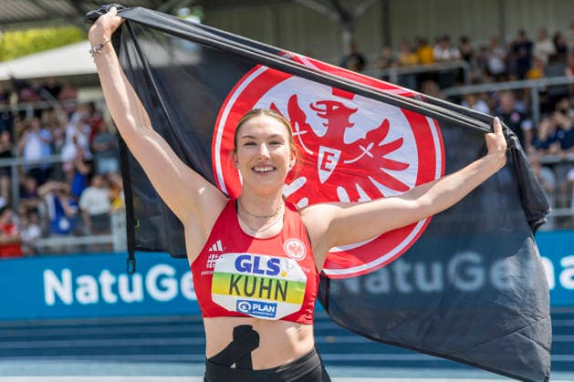 Deutsche Leichtathletik-Meisterschaften; Bochum-Wattenscheid, 25.07.2026 Aileen Kuhn (Eintracht Frankfurt e.V.) deutsche Meisterin im Hammerwurf; Deutsche Leichtathletik-Meisterschaften am 25.07.2026 im Lorheide-Stadion, Bochum-Wattenscheid (Nordrhein-Westfalen). *** German Track and Field Championships, Bochum Wattenscheid, July 25, 2026: Aileen Kuhn of Eintracht Frankfurt e.V., German champion in the hammer throw. German Track and Field Championships on July 25, 2026, at Lorheide Stadium, Bochum-Wattenscheid, North Rhine-Westphalia Copyright: xBEAUTIFULxSPORTS AxelxKohringx
