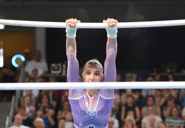 25.07.2026, xhbx, Turnen DM Finals 2026, Gerätfinals Frauen v.l. Helen Kevric Stufenbarren (DFL DFB REGULATIONS PROHIBIT ANY USE OF PHOTOGRAPHS as IMAGE SEQUENCES and or QUASI-VIDEO) Hannover *** July 25, 2026, xhbx, 2026 German Gymnastics Championships Finals, Women s Apparatus Finals: Helen Kevric, Uneven Bars. DFL and DFB regulations prohibit any use of photographs as image sequences and or quasi-video. Hanover