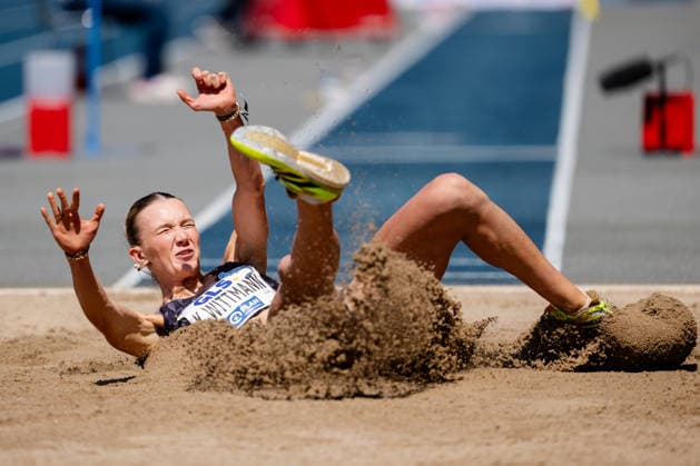 Wattenscheid, 25.07.2026, Leichathletik, Deutsche Meisterschaften Kira Wittmann (GER, Hannover 96) bei einem Versuch Bochum-Wattenscheid Lohrheidestadion NRW Germany *** Wattenscheid, July 25, 2026, Track and Field, German Championships: Kira Wittmann (GER), Hannover 96, during a attempt at the Lohrheidestadion in Bochum-Wattenscheid, North Rhine-Westphalia, Germany