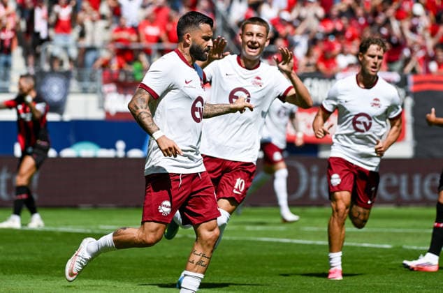 25.07.2026, xpsx, Fussball Testspiel, Kickers Offenbach - Bayer 04 Leverkusen v.l. celebrate the goal, Torjubel zum 1:0 Torschütze Keanu Staude (Offenbacher Kickers), Jan Becker (Offenbacher Kickers) (DFL DFB REGULATIONS PROHIBIT ANY USE OF PHOTOGRAPHS as IMAGE SEQUENCES and or QUASI-VIDEO) emspor Offenbach *** July 25, 2026, xpsx, soccer friendly match, Kickers Offenbach vs. Bayer 04 Leverkusen—celebrating the goal, goal celebration for the 1–0 goal scored by Keanu Staude of Kickers Offenbach, Jan Becker, Offenbach Kickers. DFL and DFB regulations prohibit any use of photographs as image sequences and or quasi-video. emspor Offenbach