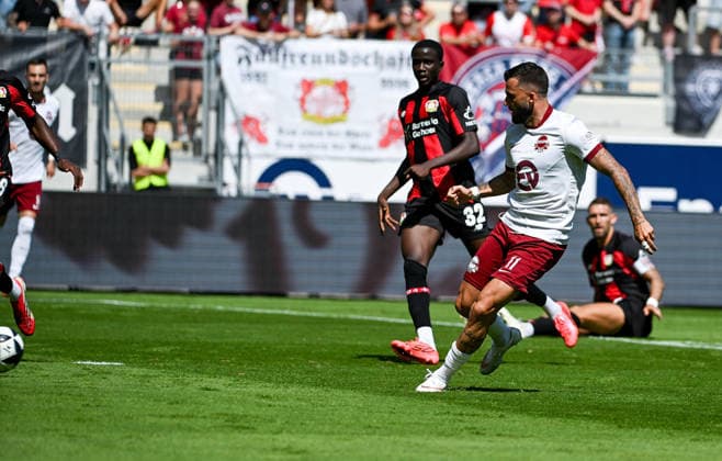 25.07.2026, xpsx, Fussball Testspiel, Kickers Offenbach - Bayer 04 Leverkusen v.l. tor zum 1:0 Torschütze Keanu Staude (Offenbacher Kickers) (DFL DFB REGULATIONS PROHIBIT ANY USE OF PHOTOGRAPHS as IMAGE SEQUENCES and or QUASI-VIDEO) emspor Offenbach *** July 25, 2026, xpsx, Soccer Friendly Match, Kickers Offenbach vs. Bayer 04 Leverkusen – Goal to make it 1–0, Scorer: Keanu Staude, Offenbacher Kickers. DFL and DFB regulations prohibit any use of photographs as image sequences and or quasi-video. emspor Offenbach