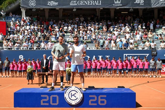 TENNIS - ATP, Tennis Herren Generali Open 2026 KITZBUEHEL,AUSTRIA,25.JUL.26 - TENNIS - ATP World Tour, Generali Open. Image shows Alexander Bublik (KAZ) and Quentin Halys (FRA); keywords: award ceremony.  GEPAxpictures xDanielxSchoenherr