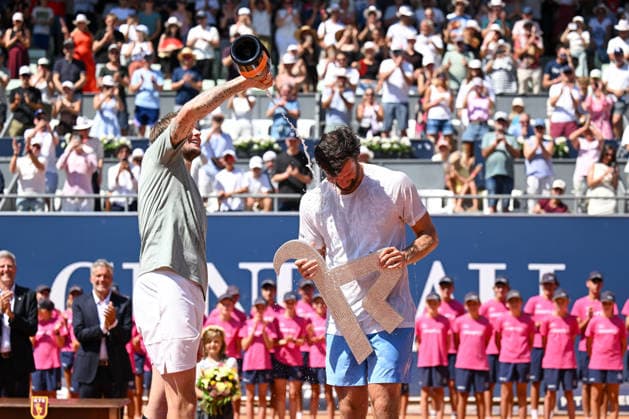TENNIS - ATP, Tennis Herren Generali Open 2026 KITZBUEHEL,AUSTRIA,25.JUL.26 - TENNIS - ATP World Tour, Generali Open. Image shows Alexander Bublik (KAZ) and Quentin Halys (FRA); keywords: award ceremony.  GEPAxpictures xDanielxSchoenherr