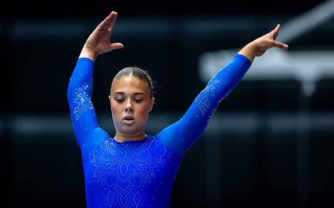 ROTTERDAM - Floor Slooff during the qualifying competition for the European Gymnastics Championships. The European Championships are taking place in the Croatian capital, Zagreb. IRIS VAN DEN BROEK ANP xVIxANPxSportx xxANPxIVx 564261138 originalFilename: 564261138.jpg