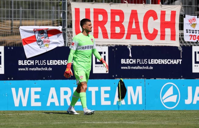 25.07.2026, Deutschland, Hollenbach, Fußball Bundesliga, Saison 2026 2027, Testspiel, Freundschaftsspiel, JAKO-Testspiel, FSV Hollenbach vs. VfB Stuttgart, Fabian Bredlow (VfB) *** July 25, 2026, Germany, Hollenbach, Bundesliga, 2026–2027 season, exhibition match, friendly match, JAKO exhibition match, FSV Hollenbach vs. VfB Stuttgart, Fabian Bredlow (VfB)