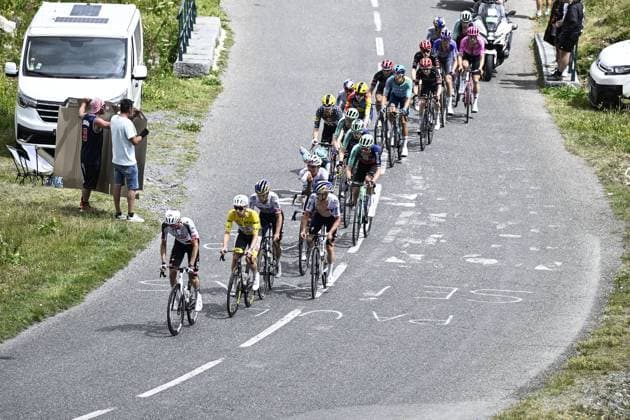 Slovenian Tadej Pogacar of UAE Team Emirates XRG and Belgian Remco Evenepoel of Red Bull-BORA-hansgrohe pictured in action during stage 20 of the 2026 Tour de France cycling race, a stage of 171km Le Bourg d Oisans to Alpe d Huez, on Saturday 25 July 2026. The 113th edition of the Tour de France starts on Saturday 4 July in Barcelona, Spain, and will finish in Paris, France on the 26th of July. JASPERxJACOBS  x182007420x