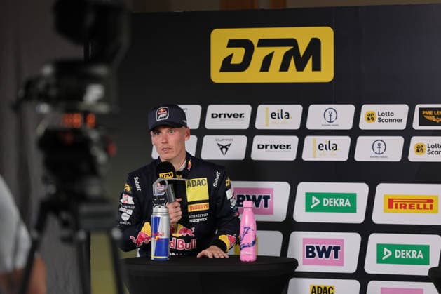 press conference, PK, Pressekonferenz after the race, Luca Engstler (D Red Bull Team Abt, 130), Lamborghini Temerario GT3, DTM (German Touring Car Championship) - Round 5 - Race 1, Motorsportarena Oschersleben on 25.07.2026. Sachsen-Anhalt Deutschland Copyright: xO.Franke,xSportblen.dex
