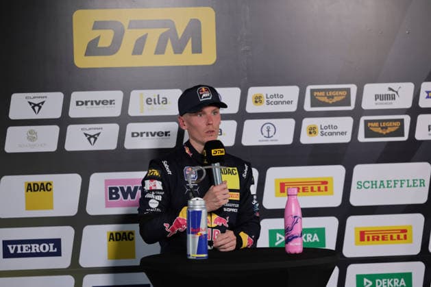 press conference, PK, Pressekonferenz after the race, Luca Engstler (D Red Bull Team Abt, 130), Lamborghini Temerario GT3, DTM (German Touring Car Championship) - Round 5 - Race 1, Motorsportarena Oschersleben on 25.07.2026. Sachsen-Anhalt Deutschland Copyright: xO.Franke,xSportblen.dex
