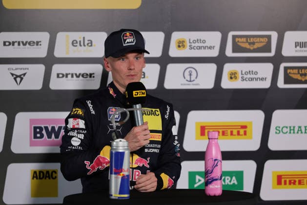press conference, PK, Pressekonferenz after the race, Luca Engstler (D Red Bull Team Abt, 130), Lamborghini Temerario GT3, DTM (German Touring Car Championship) - Round 5 - Race 1, Motorsportarena Oschersleben on 25.07.2026. Sachsen-Anhalt Deutschland Copyright: xO.Franke,xSportblen.dex