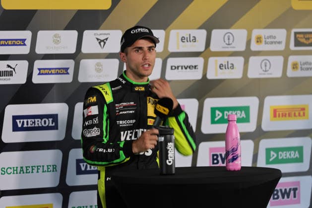 press conference, PK, Pressekonferenz after the race, Thomas Preining (A Manthey, 91), Porsche 911 GT3 R Evo, Lamborghini Temerario GT3, DTM (German Touring Car Championship) - Round 5 - Race 1, Motorsportarena Oschersleben on 25.07.2026. Sachsen-Anhalt Deutschland Copyright: xO.Franke,xSportblen.dex