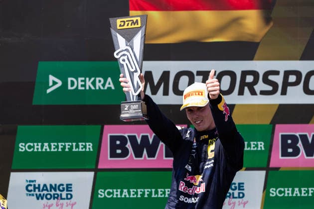 GER, DTM, 9. & 10. Lauf, Motorsport Arena Oschersleben 25.07.2026, Motorsport Arena, Oschersleben, GER, DTM, 9. & 10. Lauf, Motorsport Arena Oschersleben Podium: 2. Platz Luca Engstler, Team Abt Â Foto: Alexander Trienitz Oschersleben Motorsport Arena Sachsen-Anhalt Deutschland *** GER, DTM, Round 9 of 10, Motorsport Arena Oschersleben, July 25, 2026, Motorsport Arena, Oschersleben, GER, DTM, Round 9 of 10, Motorsport Arena Oschersleben: Luca Engstler finishes 2nd, Team Abt. Photo by Alexander Trienitz, Oschersleben Motorsport Arena, Saxony-Anhalt, Germany