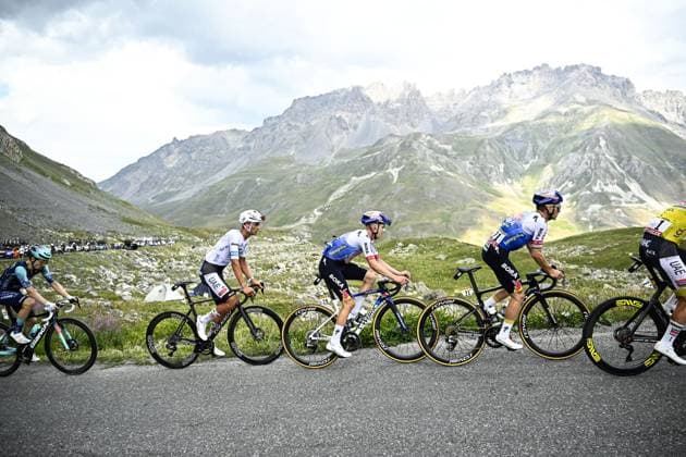 Mexican Isaac Del Toro of UAE Team Emirates XRG and Belgian Maxim Van Gils of Red Bull-BORA-hansgrohe pictured in action during stage 20 of the 2026 Tour de France cycling race, a stage of 171km Le Bourg d Oisans to Alpe d Huez, on Saturday 25 July 2026. The 113th edition of the Tour de France starts on Saturday 4 July in Barcelona, Spain, and will finish in Paris, France on the 26th of July. JASPERxJACOBS  x182007905x