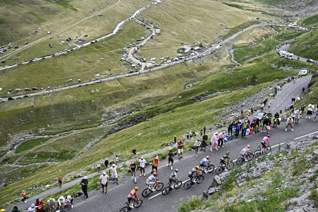 The pack of riders pictured in action during stage 20 of the 2026 Tour de France cycling race, a stage of 171km Le Bourg d Oisans to Alpe d Huez, on Saturday 25 July 2026. The 113th edition of the Tour de France starts on Saturday 4 July in Barcelona, Spain, and will finish in Paris, France on the 26th of July. JASPERxJACOBS  x182009100x