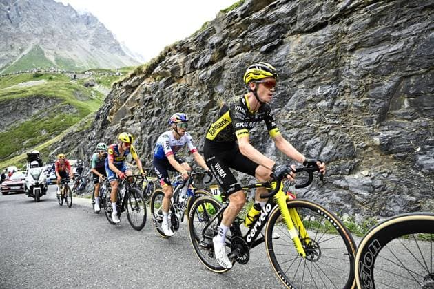 American Sepp Kuss of Team Visma-Lease a Bike pictured in action during stage 20 of the 2026 Tour de France cycling race, a stage of 171km Le Bourg d Oisans to Alpe d Huez, on Saturday 25 July 2026. The 113th edition of the Tour de France starts on Saturday 4 July in Barcelona, Spain, and will finish in Paris, France on the 26th of July. JASPERxJACOBS  x182010100x