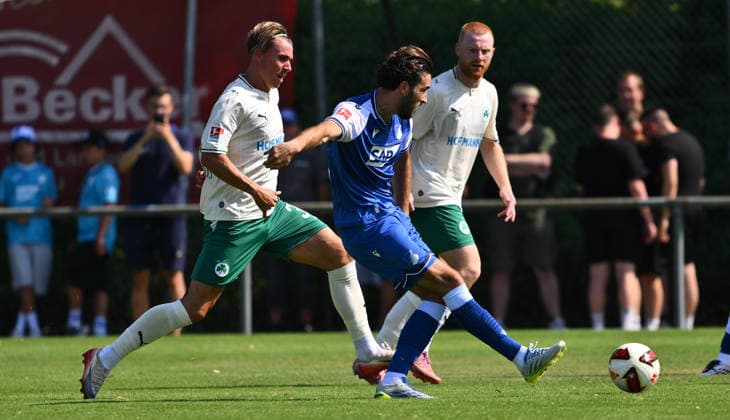 25.07.2026 - Fussball - Saison 2026 2027 - Testspiel Freundschaftsspiel Vorbereitungsspiel - TSG 1899 Hoffenheim - SpVgg Greuther Fürth ( Kleeblatt ) - - Sportfoto Zink - xwoxzix - regulations prohibit any use of photographs as image sequences and or quasi-video - only for editorial use - Felix Klaus (30, SpVgg Greuther Fürth ) Valentin Gendrey (15, TSG 1899 Hoffenheim ) *** July 25, 2026 Soccer Season 2026–2027 Exhibition Match Friendly Match Preseason Match TSG 1899 Hoffenheim SpVgg Greuther Fürth Kleeblatt Sports Photo Zink xwoxzix Regulations prohibit any use of photographs as image sequences and or quasi-video For editorial use only. Felix Klaus, 30, SpVgg Greuther Fürth; Valentin Gendrey, 15, TSG 1899 Hoffenheim