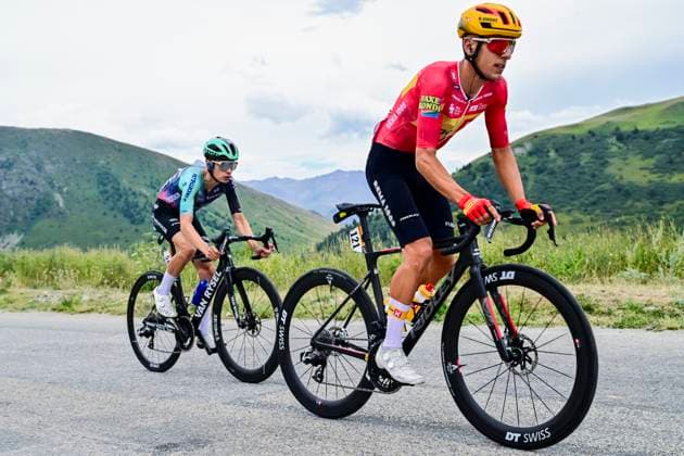 Tour de France 2026 Stage 20 ALPE D HUEZ, FRANCE - JULY 25 : Johannessen Tobias Halland (NOR) of Uno-X Mobility, Riccitello Matthew (USA) of Decathlon CMA CGM Team induring stage 20 of the 113rd edition of Tour de France an UCI World Tour 2.UWT cycling road race stage for Men Elite of 171 km with start in Le Bourg d Oissans and finish in Alpe d Huez on July 25, 2026 in Alpe d Huez, France, 25 07 2026 Alpe d Huez France  Copyright: xPeterxDexVoechtx