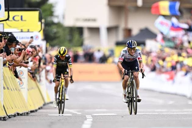 Belgian Remco Evenepoel of Red Bull-BORA-hansgrohe sprints to the finish of stage 20 of the 2026 Tour de France cycling race, a stage of 171km Le Bourg d Oisans to Alpe d Huez, on Saturday 25 July 2026. The 113th edition of the Tour de France starts on Saturday 4 July in Barcelona, Spain, and will finish in Paris, France on the 26th of July. DAVIDxPINTENS  x182013704x