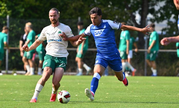 25.07.2026 - Fussball - Saison 2026 2027 - Testspiel Freundschaftsspiel Vorbereitungsspiel - TSG 1899 Hoffenheim - SpVgg Greuther Fürth ( Kleeblatt ) - - Sportfoto Zink - xwoxzix - regulations prohibit any use of photographs as image sequences and or quasi-video - only for editorial use - Jannis Heuer (22, SpVgg Greuther Fürth ) Deniz Zeitler (38, TSG 1899 Hoffenheim ) *** July 25, 2026 Soccer Season 2026–2027 Exhibition Match Friendly Match Preseason Match TSG 1899 Hoffenheim SpVgg Greuther Fürth Kleeblatt Sports Photo Zink xwoxzix Regulations prohibit any use of photographs as image sequences and or quasi-video For editorial use only. Jannis Heuer 22, SpVgg Greuther Fürth; Deniz Zeitler 38, TSG 1899 Hoffenheim