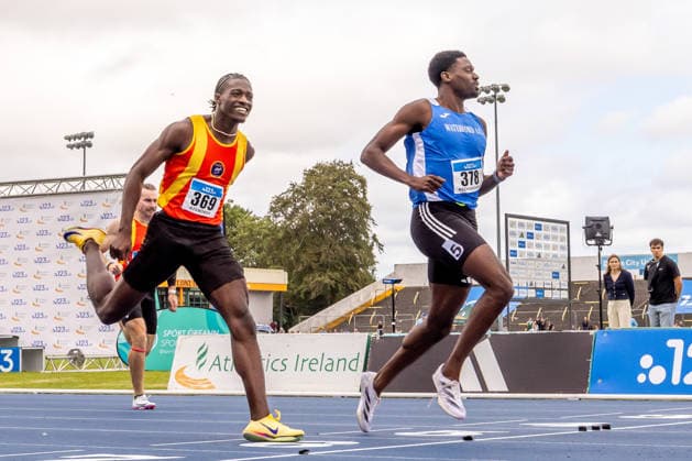 2026 Athletics Ireland National Outdoor Championships, Morton Stadium, Dublin 25 7 2026 Senior Men 200m Final Benji Richardson takes gold ahead of Sean Aigboboh in silver Benji Richardson and Sean Aigboboh 25 7 2026  Copyright: xx 2V7A7399