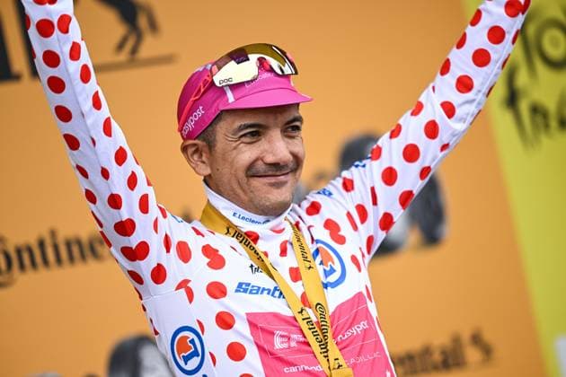Ecuadorian Richard Carapaz of EF Education-EasyPost celebrates on the podium after winning stage 20 of the 2026 Tour de France cycling race, a stage of 171km Le Bourg d Oisans to Alpe d Huez, on Saturday 25 July 2026. The 113th edition of the Tour de France starts on Saturday 4 July in Barcelona, Spain, and will finish in Paris, France on the 26th of July. DAVIDxPINTENS  x182018149x